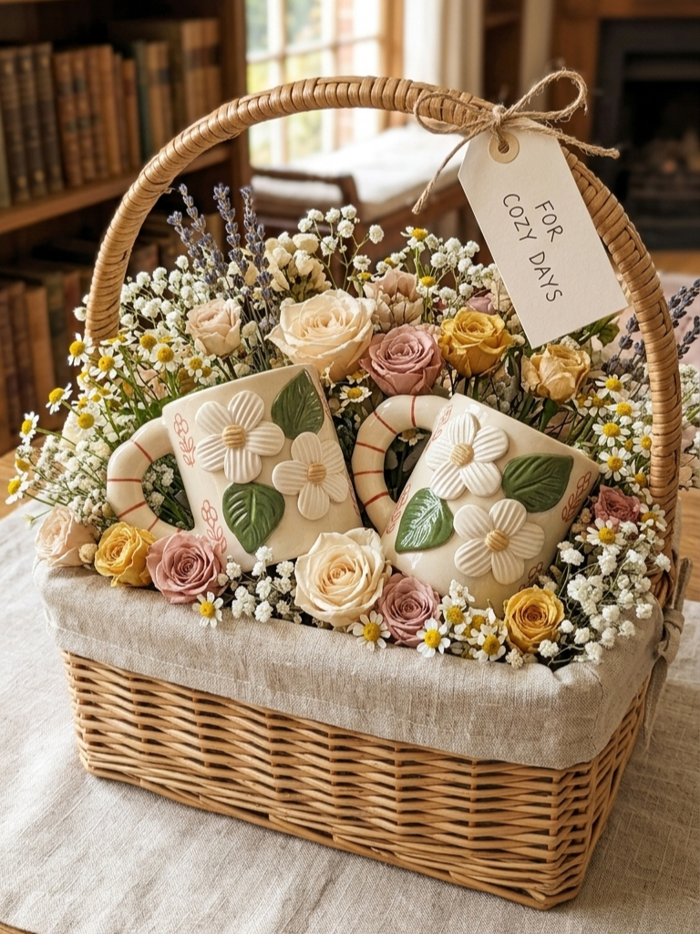 Handcrafted Floral Embossed Ceramic Mug Image 3