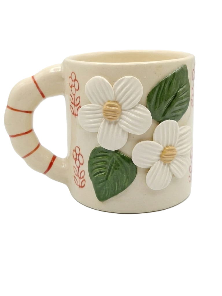 Handcrafted Floral Embossed Ceramic Mug Image 1
