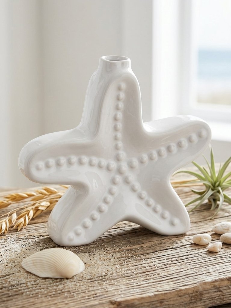 Vintage Coastal Starfish Ceramic Bud Vase Image 1