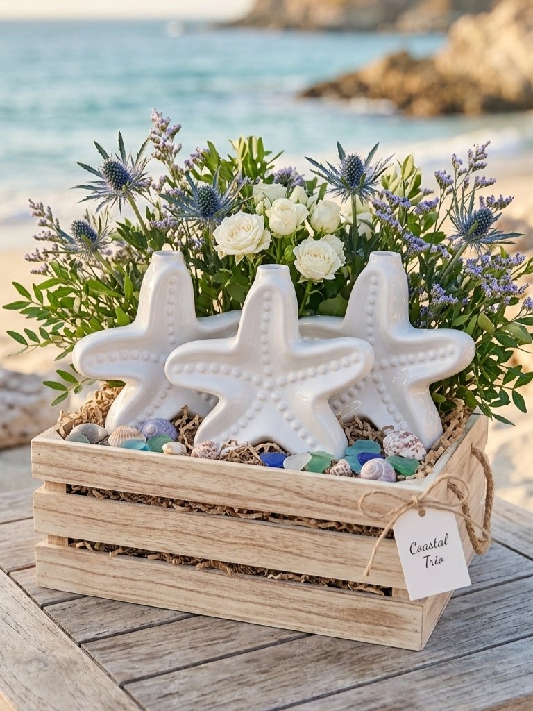 Vintage Coastal Starfish Ceramic Bud Vase Image 4