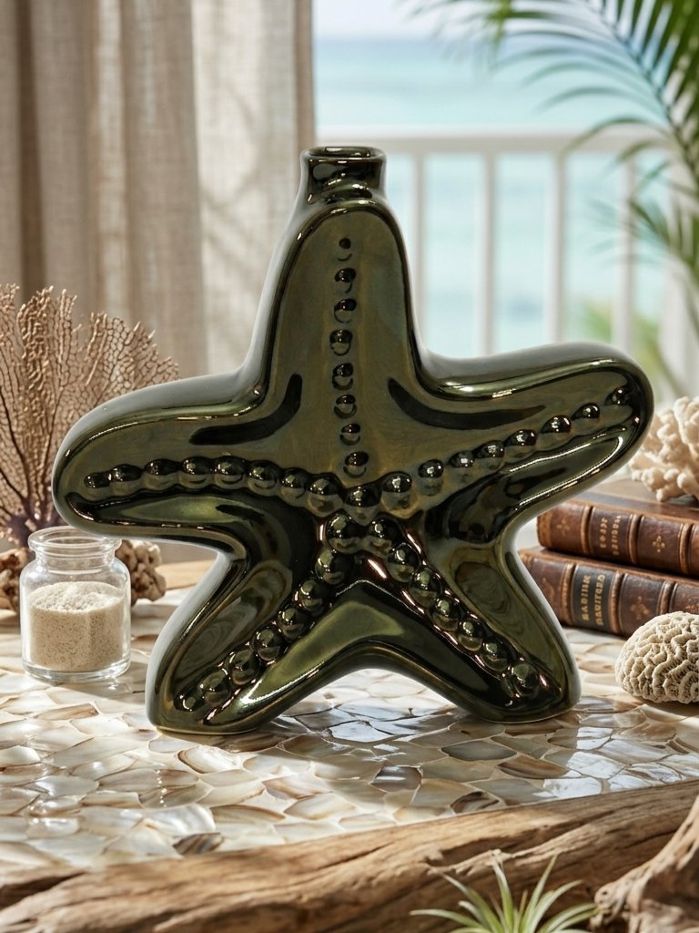 Vintage Coastal Starfish Ceramic Vase Image 1
