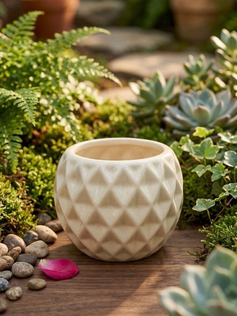 Diamond Textured Ceramic Planter Image 1