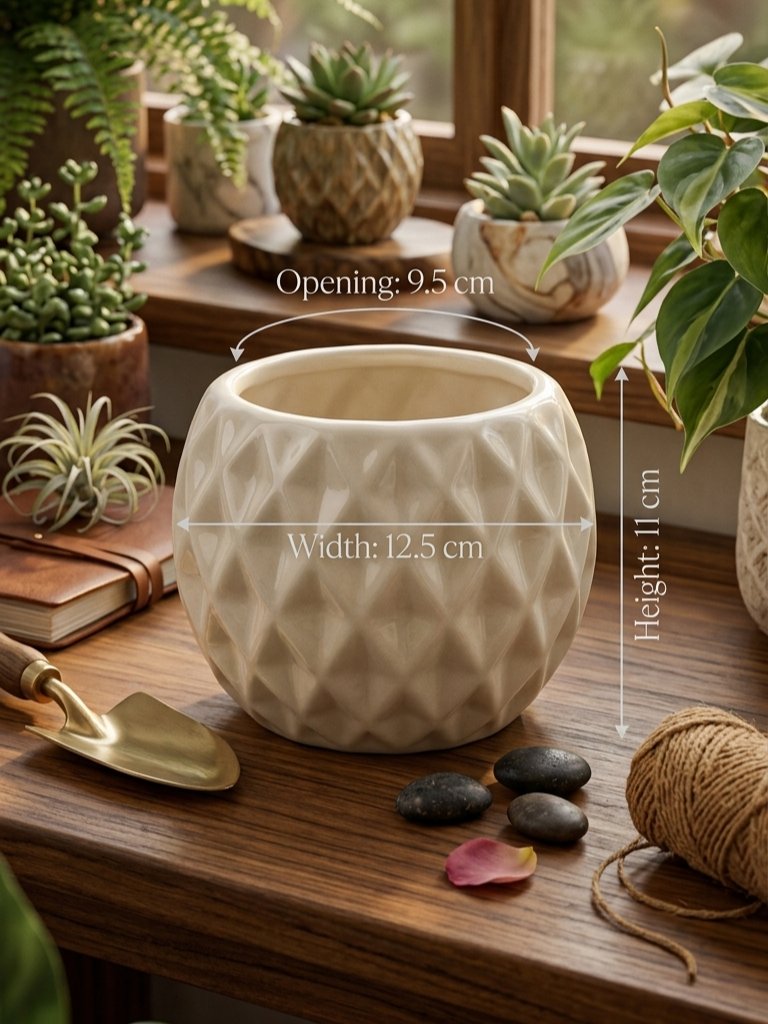 Vintage Diamond Textured Ceramic Planter Image 1