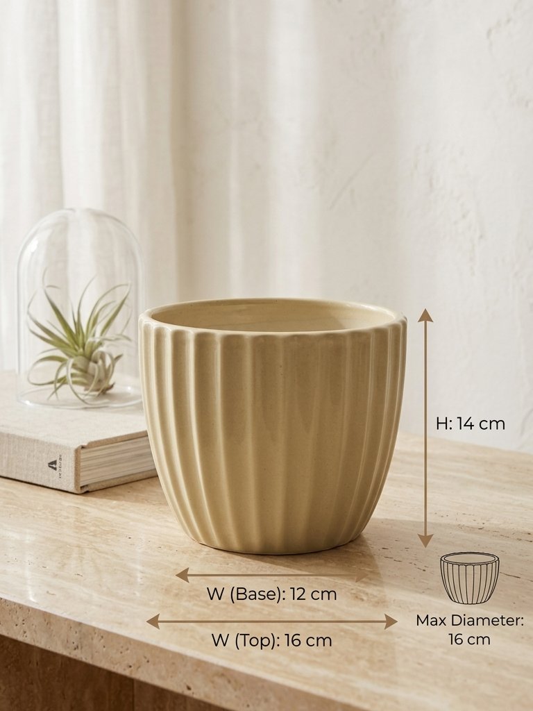 Vintage Fluted Ribbed Ceramic Planter Image 2