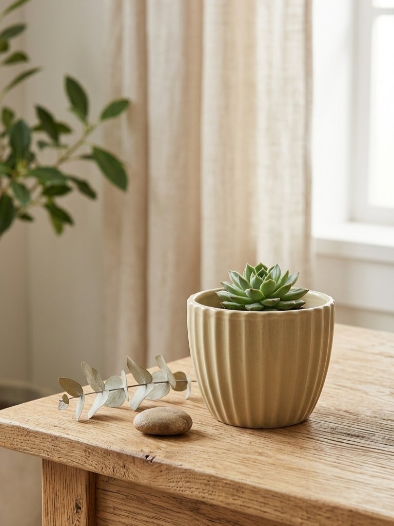 Vintage Fluted Ribbed Ceramic Planter Image 1