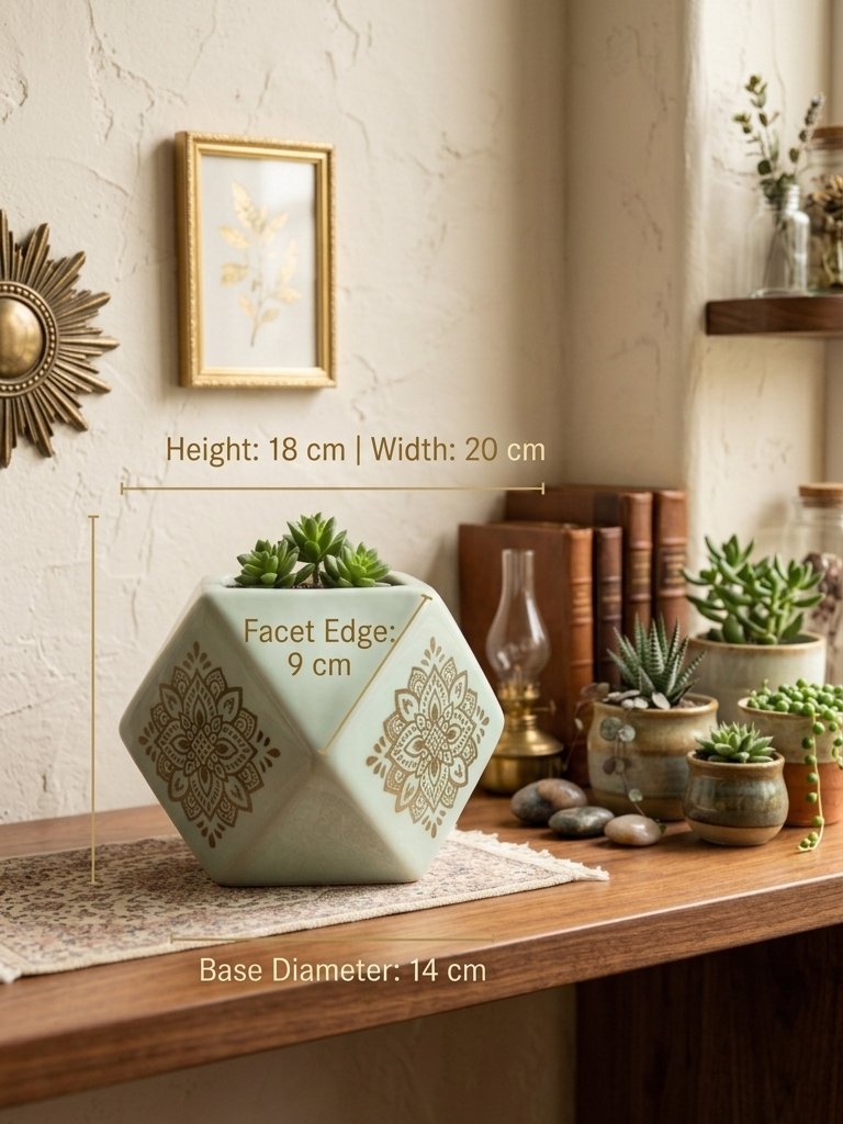 Vintage Geometric Mandala Ceramic Planter Image 3