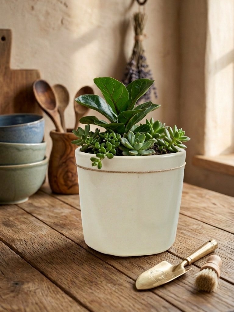 Vintage Minimalist Ceramic Planter Pot Image 1
