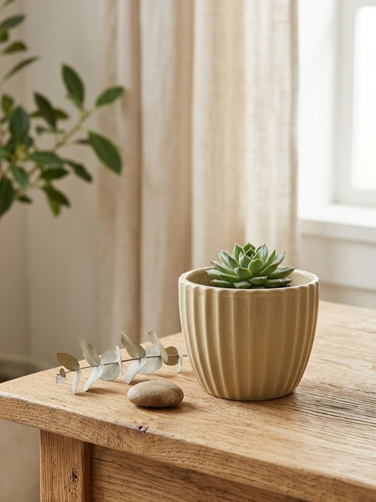 Fluted Ribbed Ceramic Planter Image