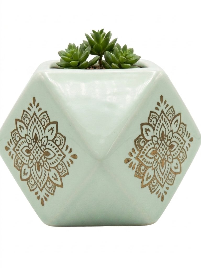 Vintage Geometric Mandala Ceramic Planter Image