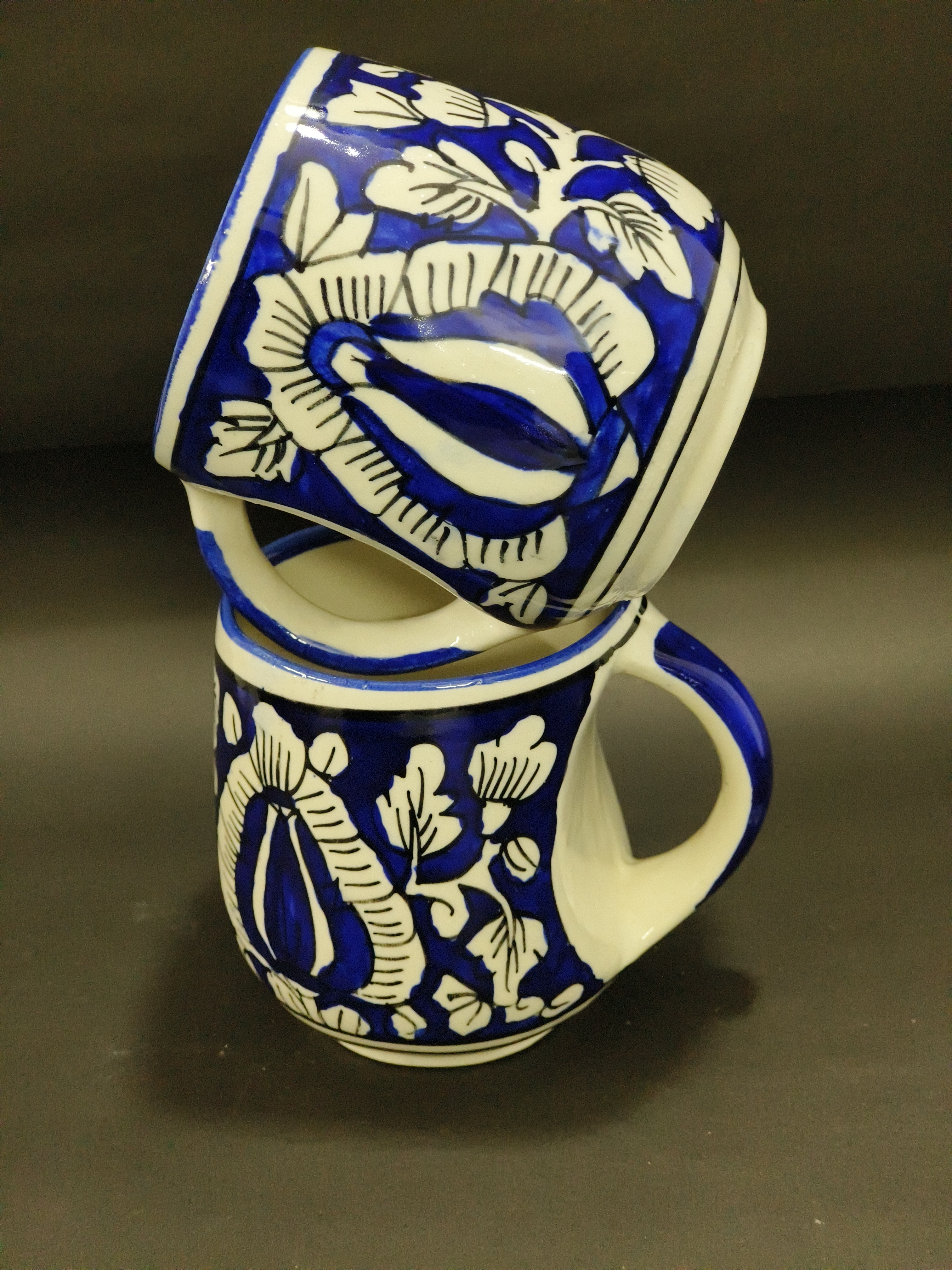 Hand-Painted Blue Floral Ceramic Coffee Mug Image