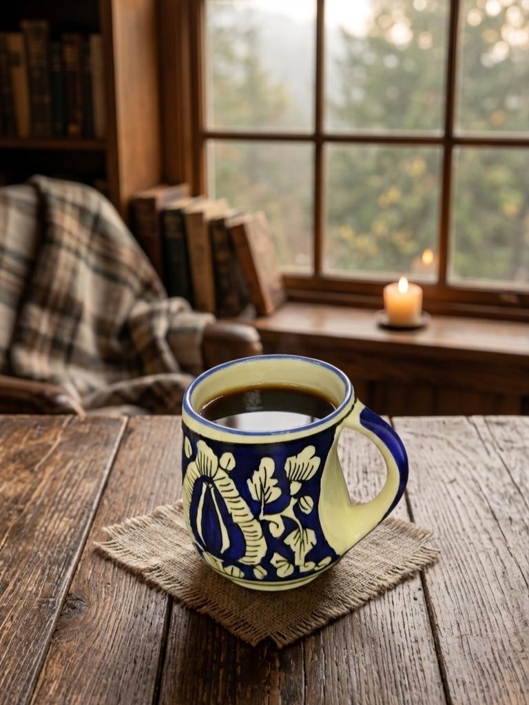 Hand-Painted Blue Floral Ceramic Coffee Mug Image