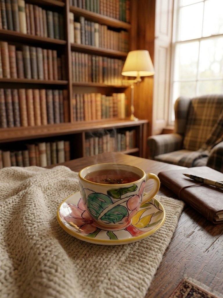 Hand-Painted Floral Ceramic Tea Cup & Saucer Set Image
