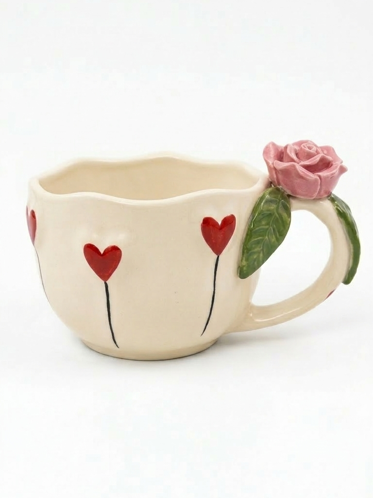 Handcrafted Rose Handle Ceramic Mug Image