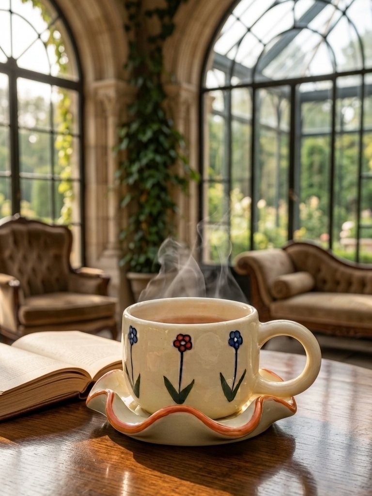 Handcrafted Wavy Base Floral Ceramic Coffee Mug Image