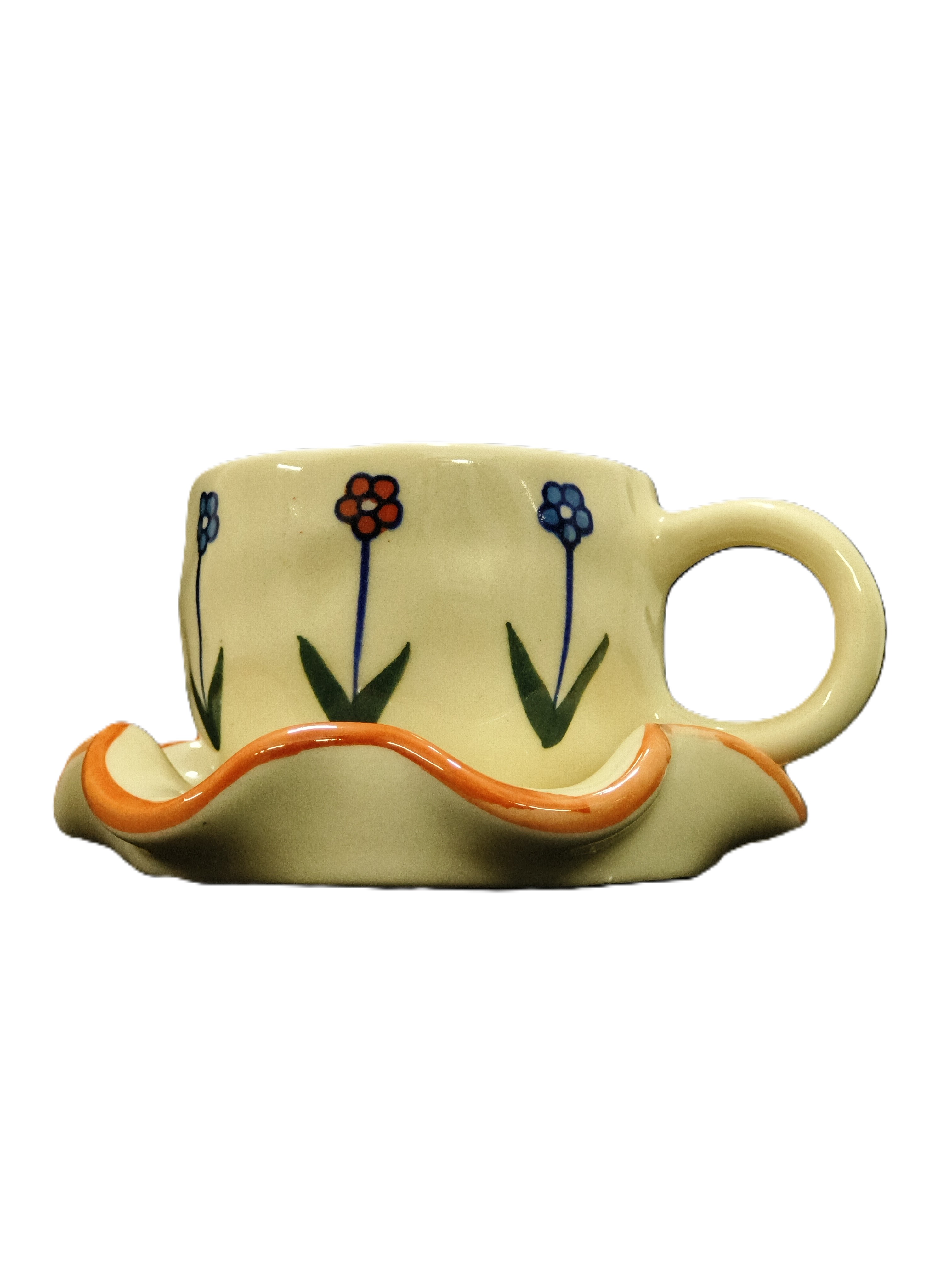 Handcrafted Wavy Base Floral Ceramic Coffee Mug Image