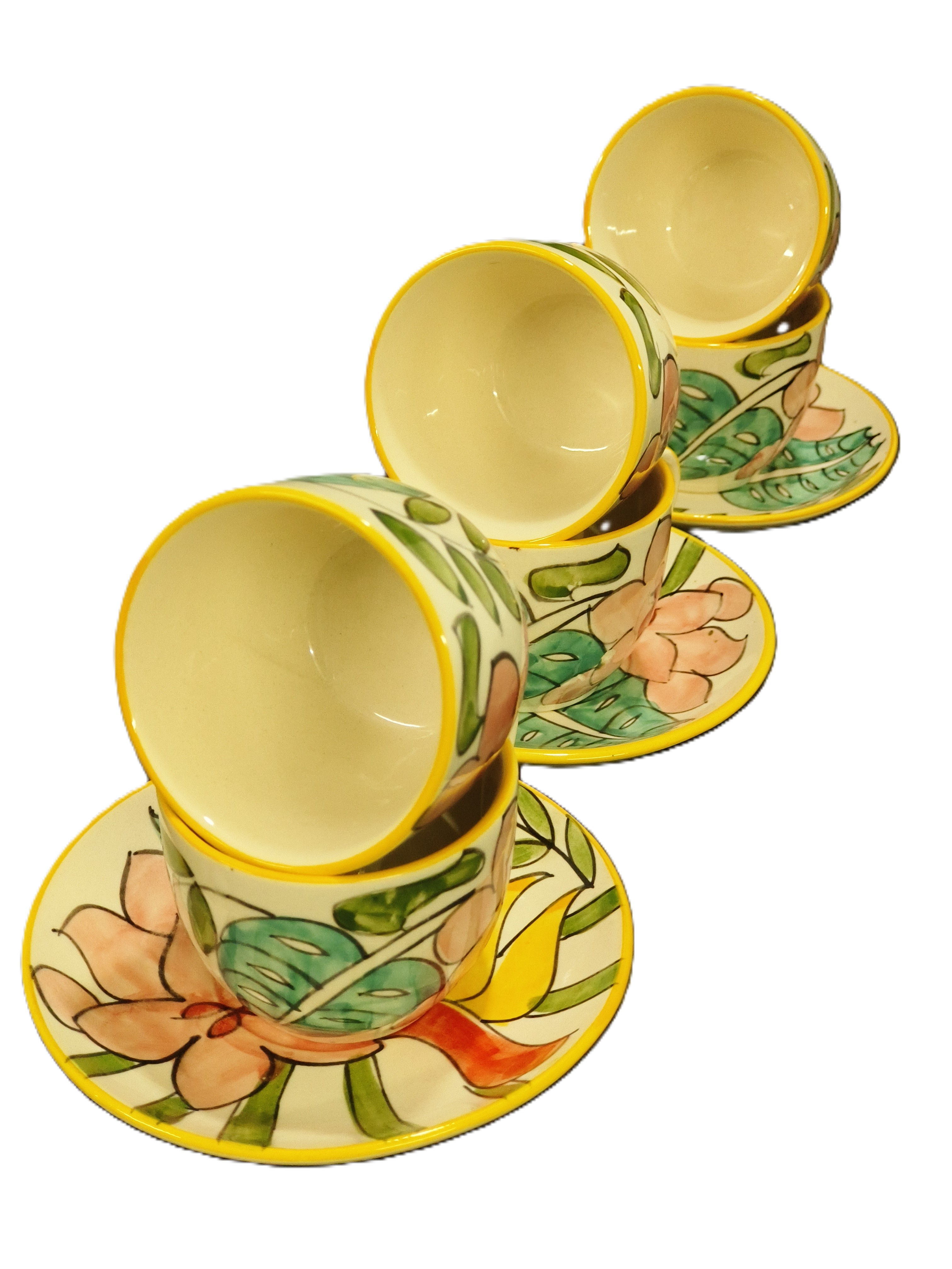 Hand-Painted Floral Ceramic Tea Cup & Saucer Set Image