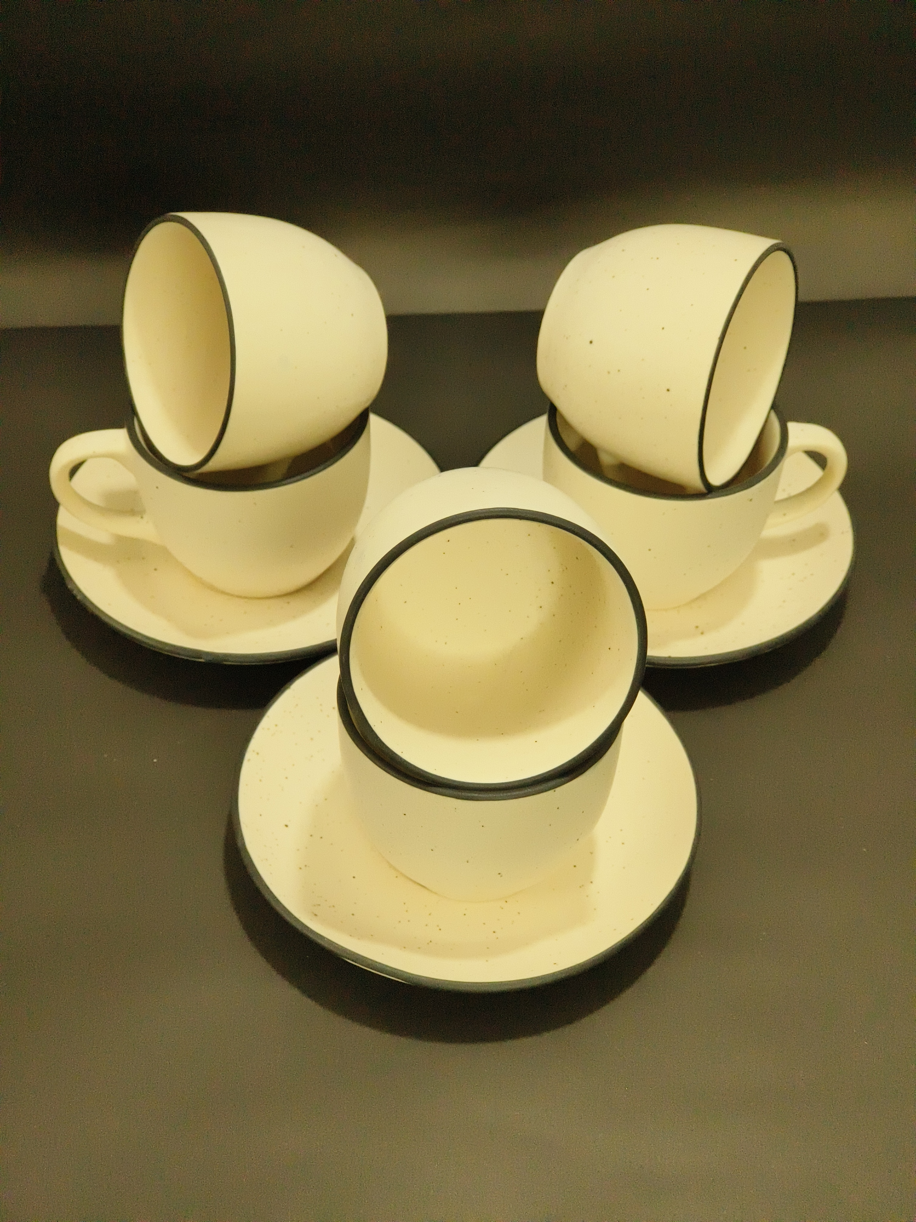 Minimalist Speckled Ceramic Tea Cup & Saucer Set Image