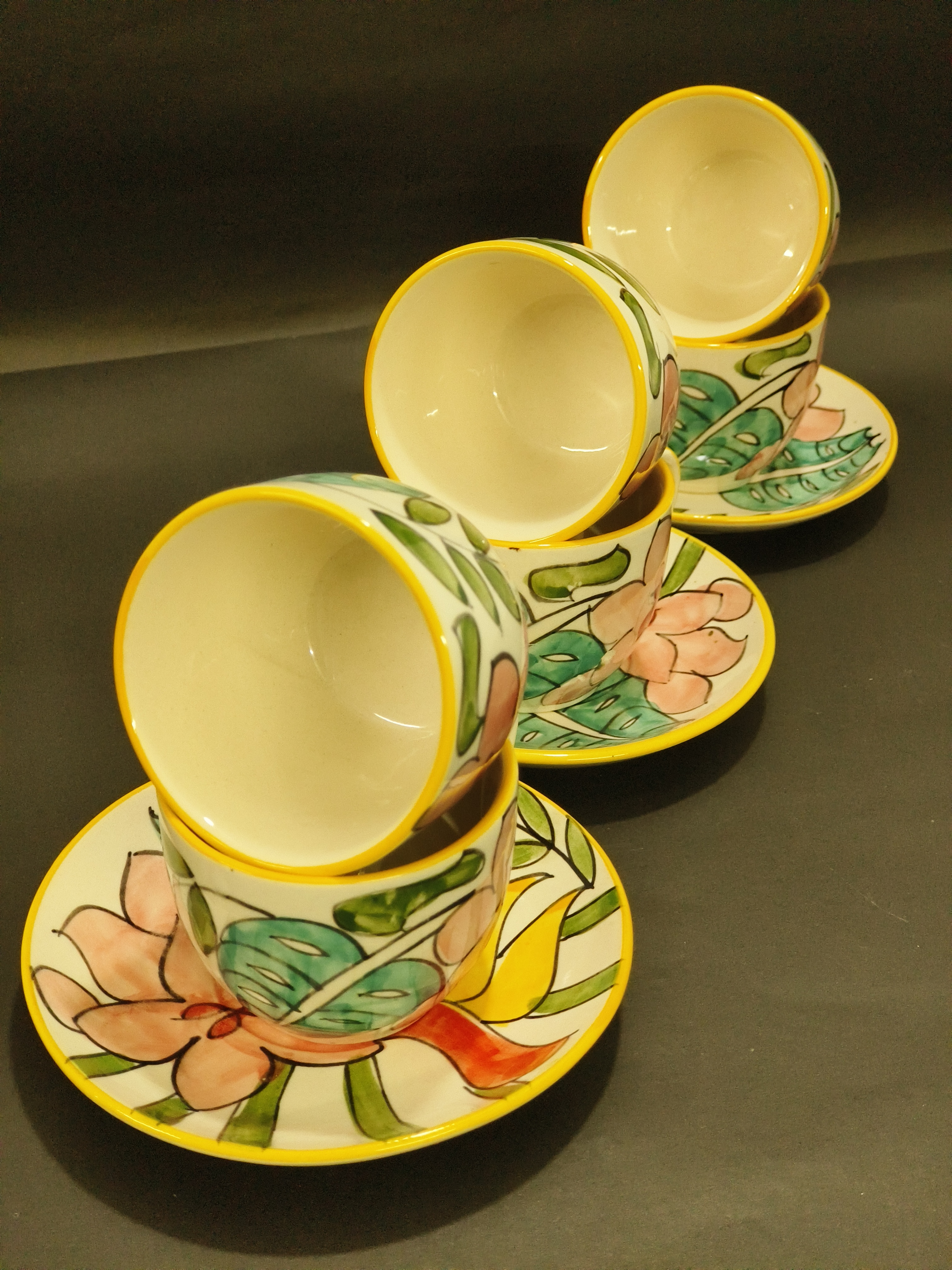 Hand-Painted Floral Ceramic Tea Cup & Saucer Set Image
