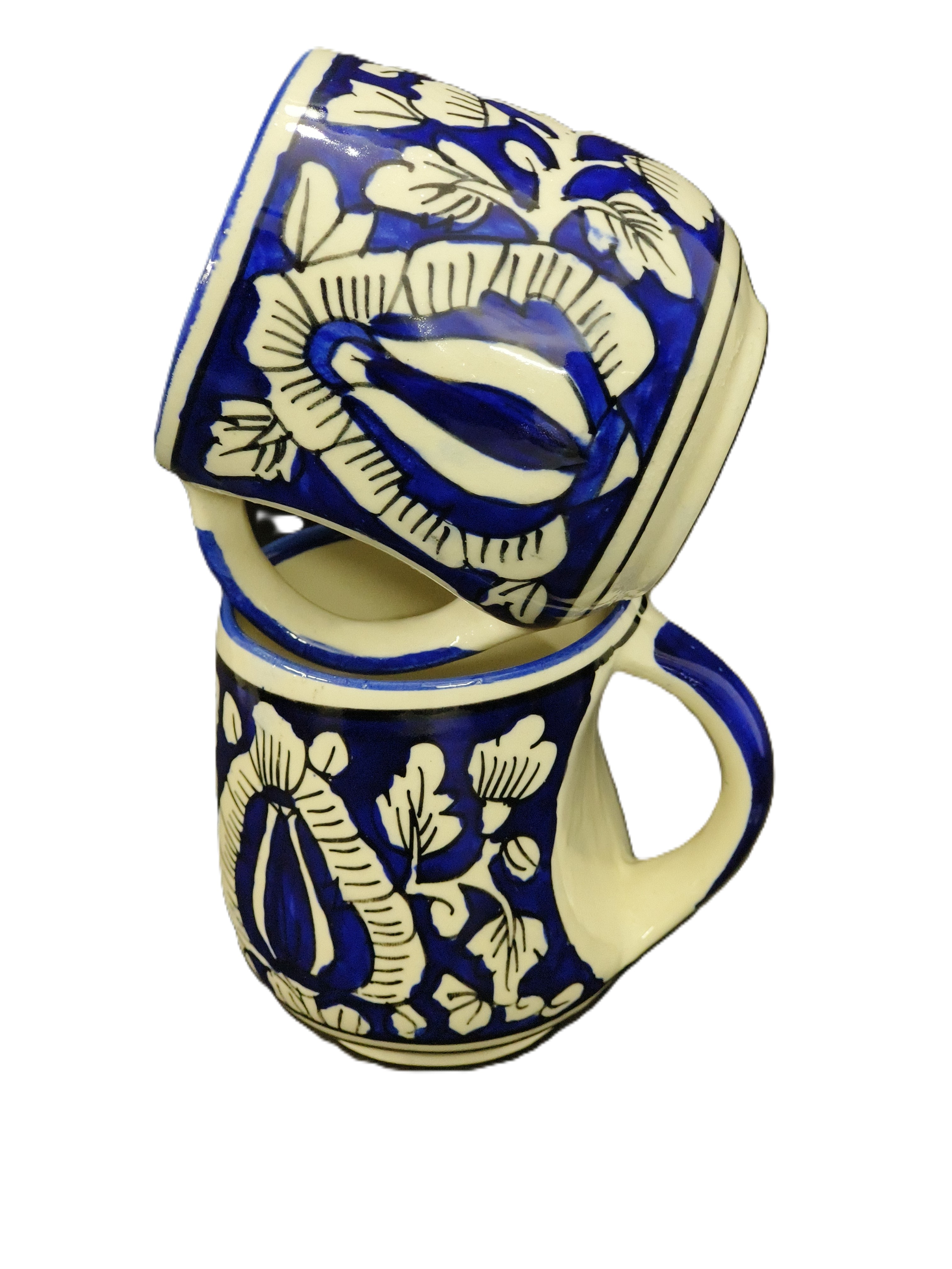 Hand-Painted Blue Floral Ceramic Coffee Mug Image